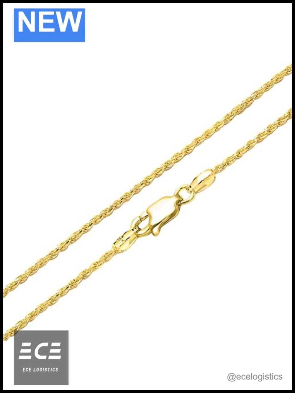 Gold Plated Sterling Silver Cable Rope Chain Necklace 2.5MM